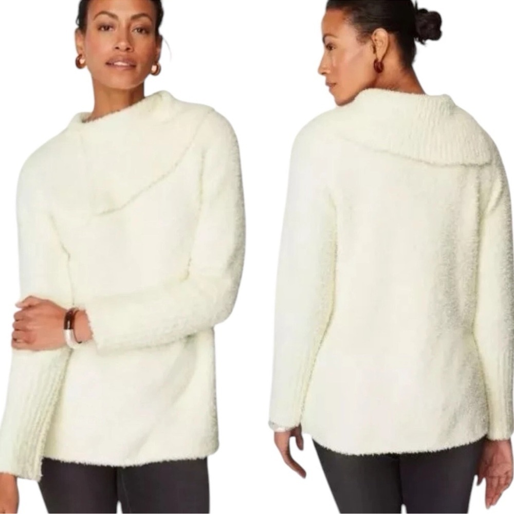 Pure Jill white cream textured high neck collar sweater Medium